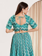 Joban Fashion Rama Green Chiffon Padded Blouse With Square Neck Elbow Sleeves | Grocsy