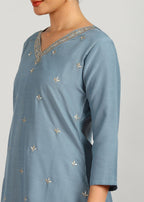 Aavyora Women's Sky Grey Embroidered Kurta Set with Dupatta | Grocsy