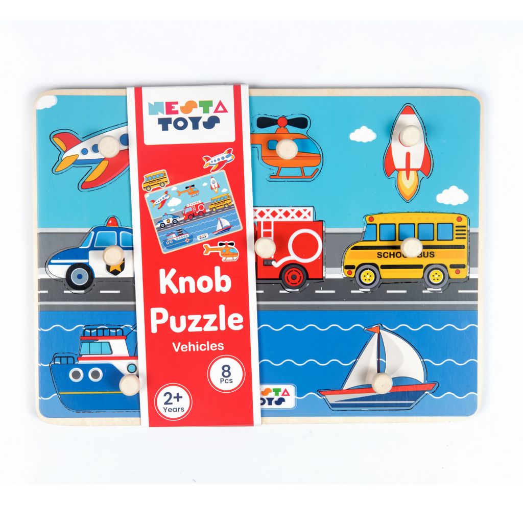 Nesta Toys Wooden Vehicle Knob Puzzle (8 Pcs) | Grocsy