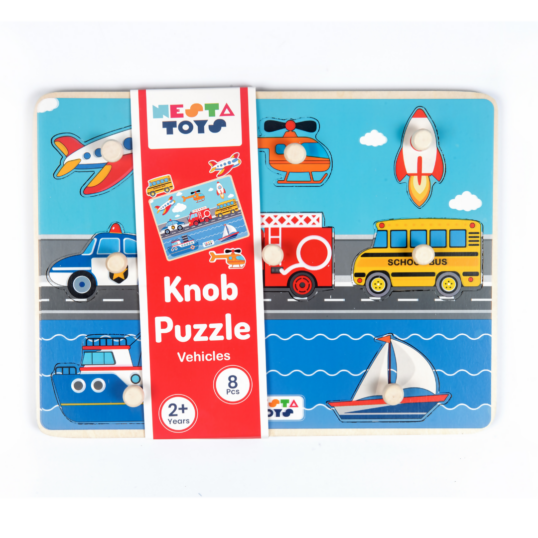 Nesta Toys Wooden Vehicle Knob Puzzle (8 Pcs) | Grocsy