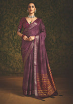 Joban Fashion Maroon Velvet Tussar Silk with Foil Print Saree | Grocsy