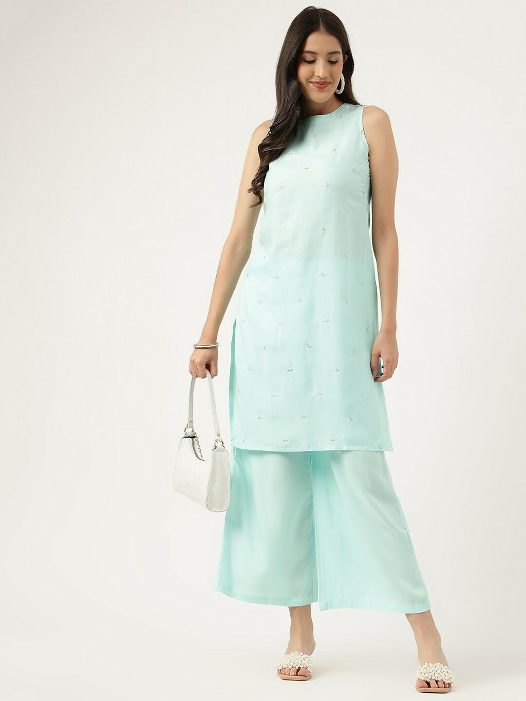 Joban Fashion Blue Rayon and Embroidered Work Straight Kurta Bottom Set | Grocsy