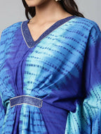 Ahalyaa Women Royal Blue Crepe Digital Printed Kaftan Kurta | Grocsy