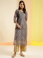 Grey Chinon Digital Printed With Hand Work Kurta - Himanshi | Grocsy