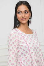 Myshka Women White Floral Rayon Straight Round Neck Kurtas | Grocsy