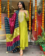 The52 Lemons Women's Gorgeous Embroidered Viscose Chanderi Fabric Straight Kurta Pant with Dupatta Set | Grocsy