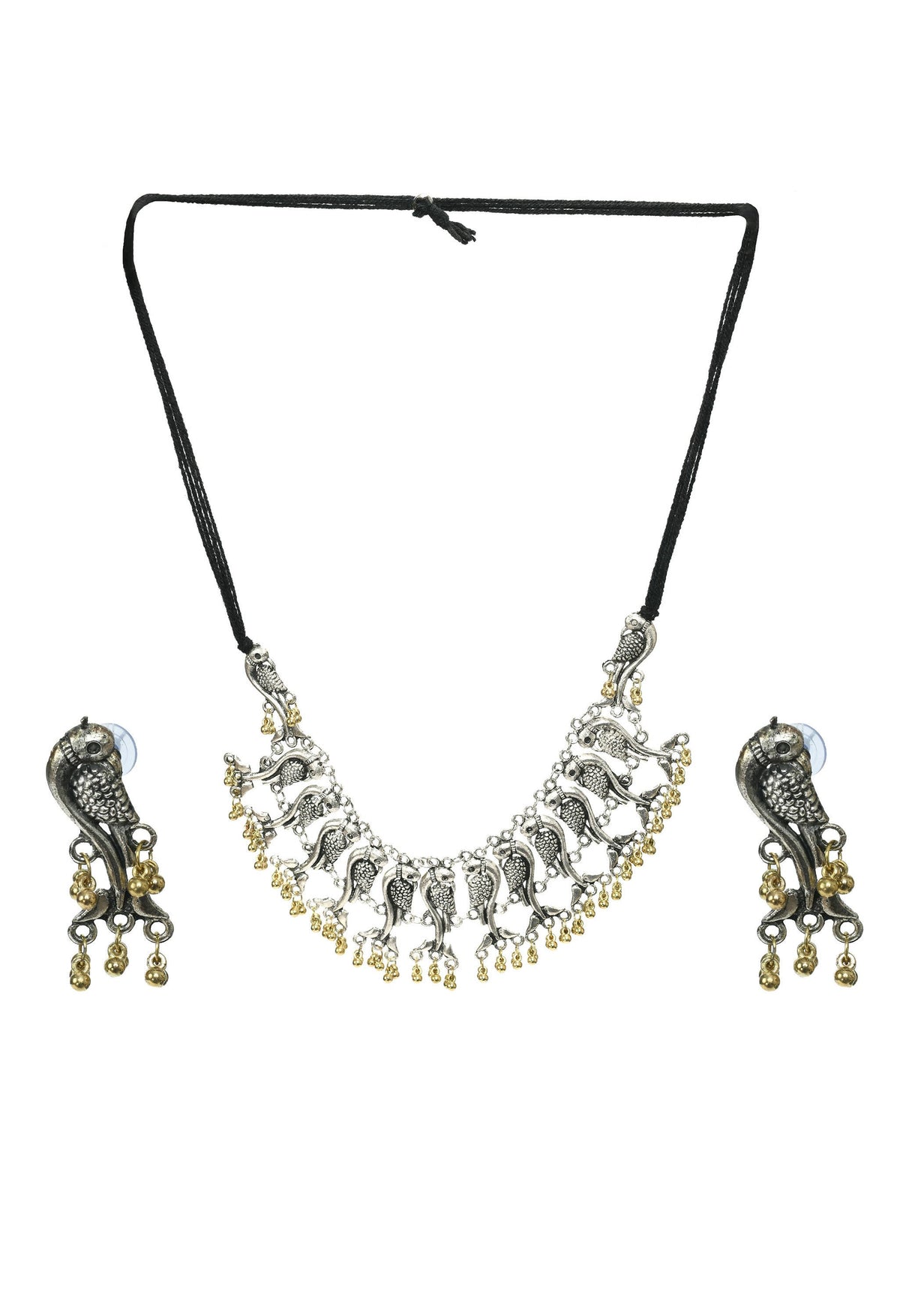 Mominos Fashion Johar Kamal Oxidised Silver-Plated Brass Finish Peacock Choker For Women (Silver/Golden) | Grocsy