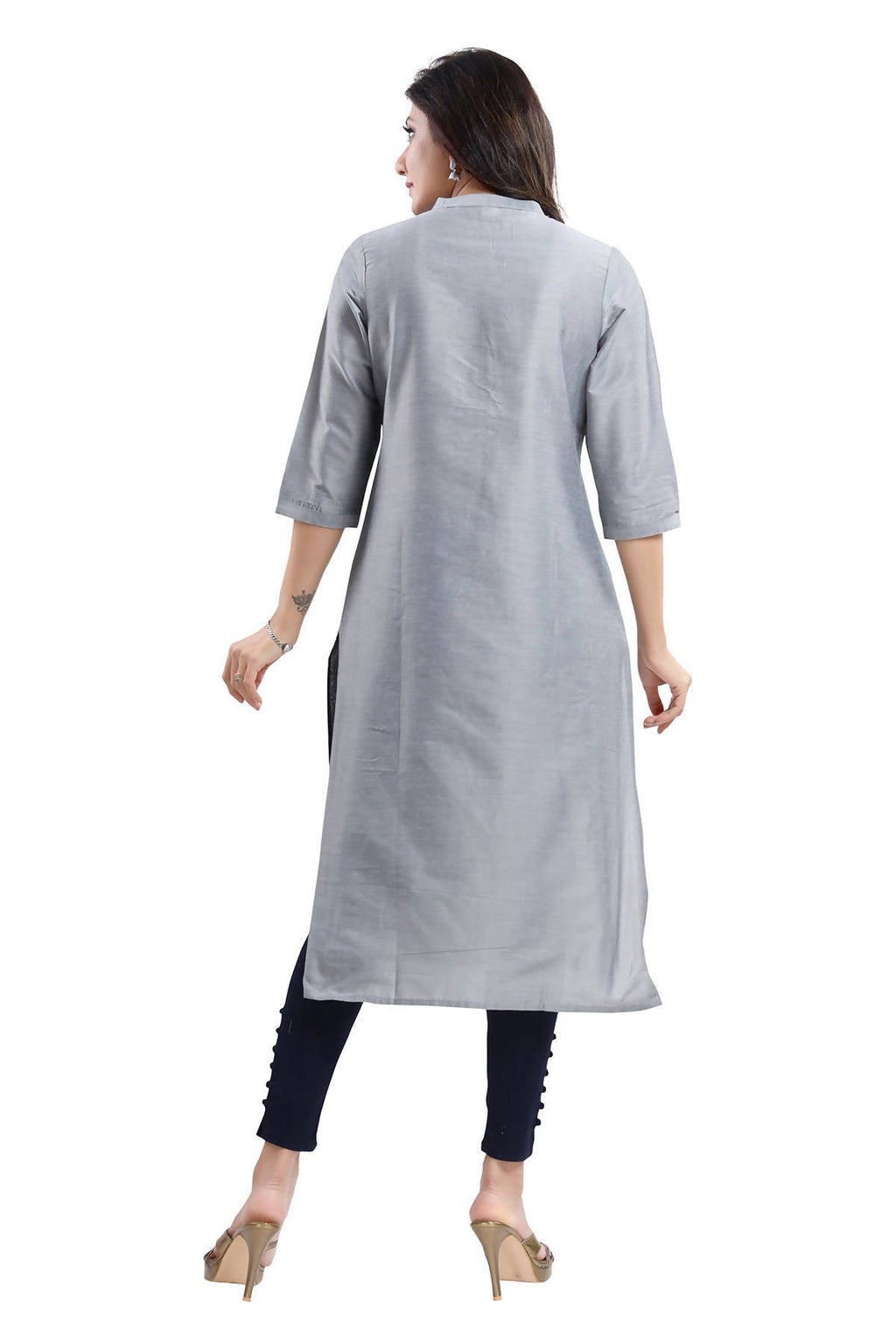 Snehal Creations Grey Cotton Silk Formal Wear Tunic For Women | Grocsy