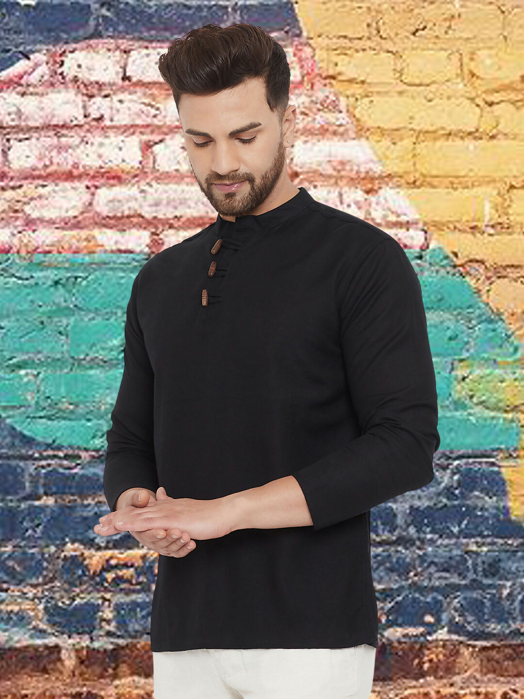 Even Apparels Men's Pure Cotton Black Kurta | Grocsy