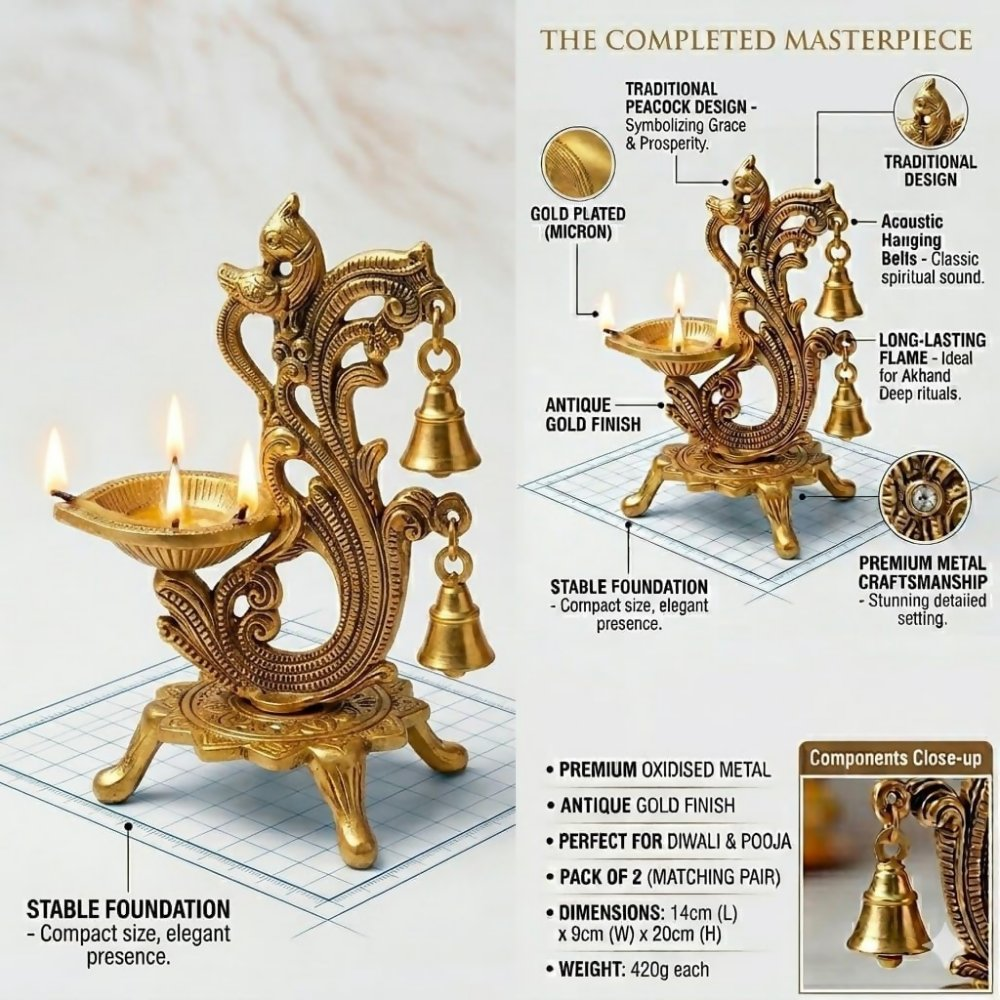 Saudeep India Oxidized Metal Diya for Puja | Grocsy