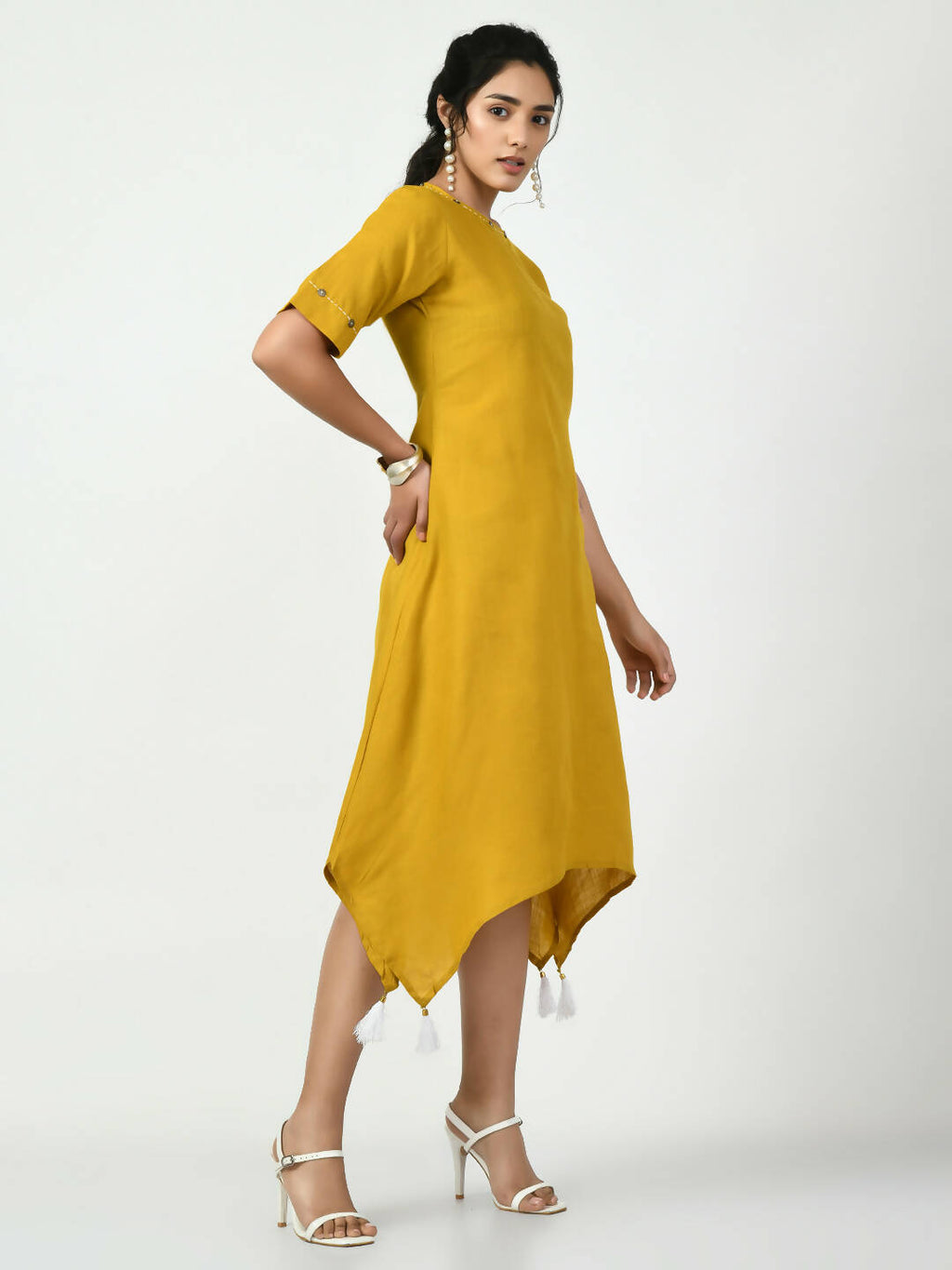 Myshka Women's Mustard A-Line Solid Kurta | Grocsy