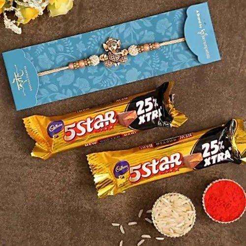 Enticing Ganesha Rakhi & Cadbury 5 Star | Grocsy