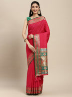 Shree Shyam Fashion Silk Blend Maroon Saree | Grocsy