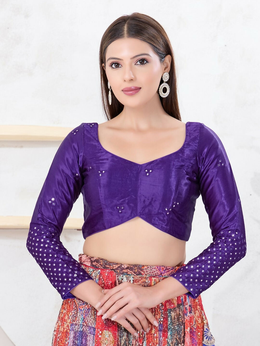 Joban Fashion Brinjal Gajji Silk Elbow Sleeveless Back Open Blouse | Grocsy