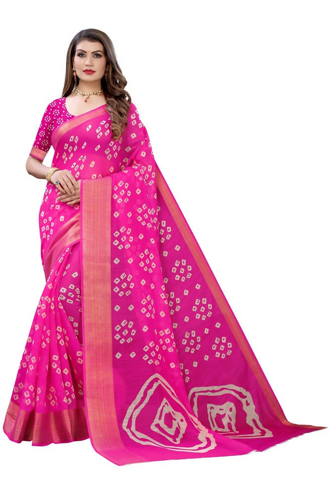 Vamika Pink Color Linen Jari Border Saree | Grocsy