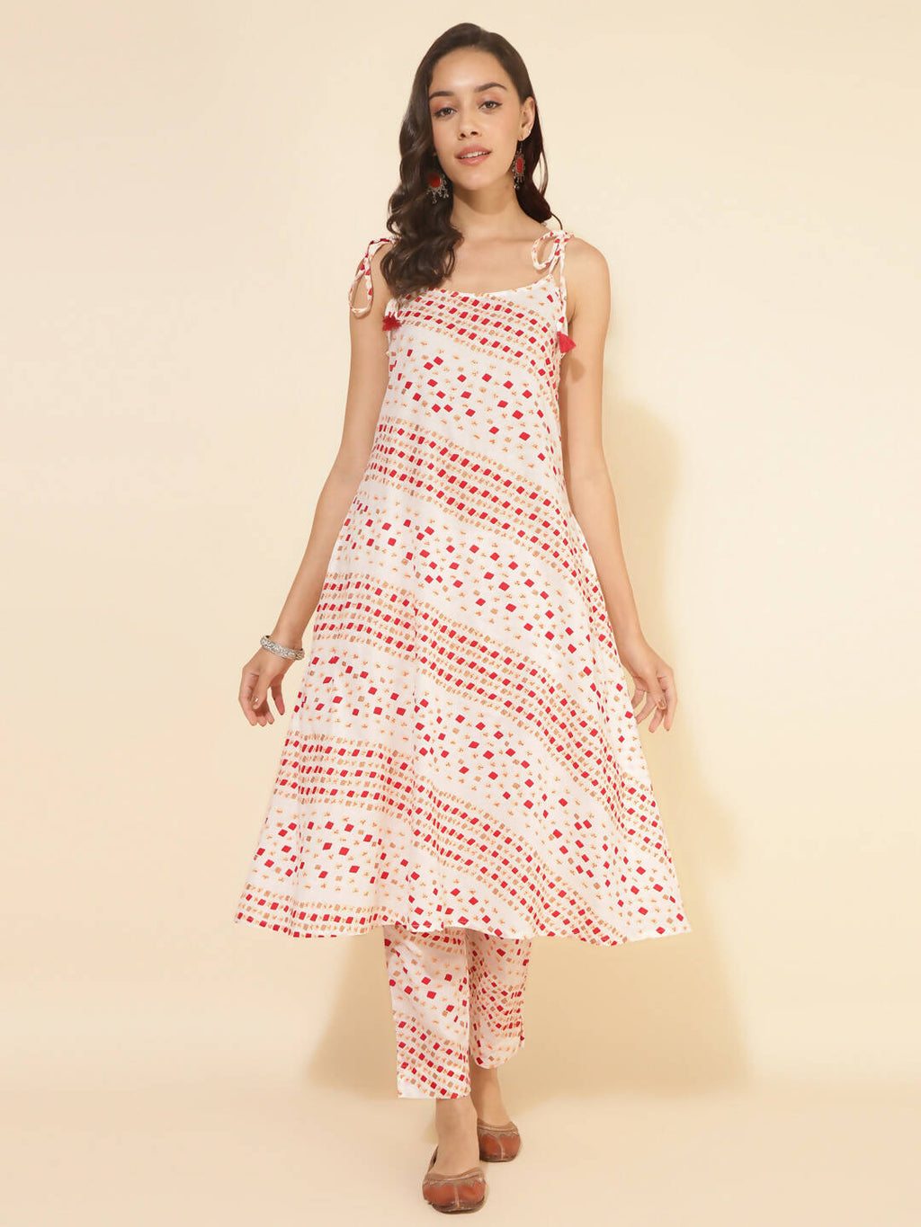 Janasya Women's White Cotton Geometric Printed Casual A-line Co-ords | Grocsy