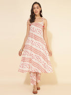Janasya Women's White Cotton Geometric Printed Casual A-line Co-ords | Grocsy
