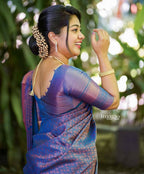 DEIANA'S Beautiful Designer Golden zari Soft Lichi Silk Saree - Blue | Grocsy