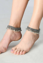 Mominos Fashion Kamal Johar Oxidised Silver Traditional Wear Anklets | Grocsy