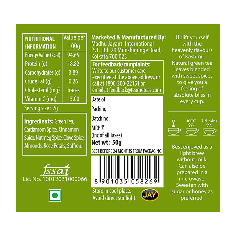 Teame Kashmiri Kahwa Green Tea | Grocsy