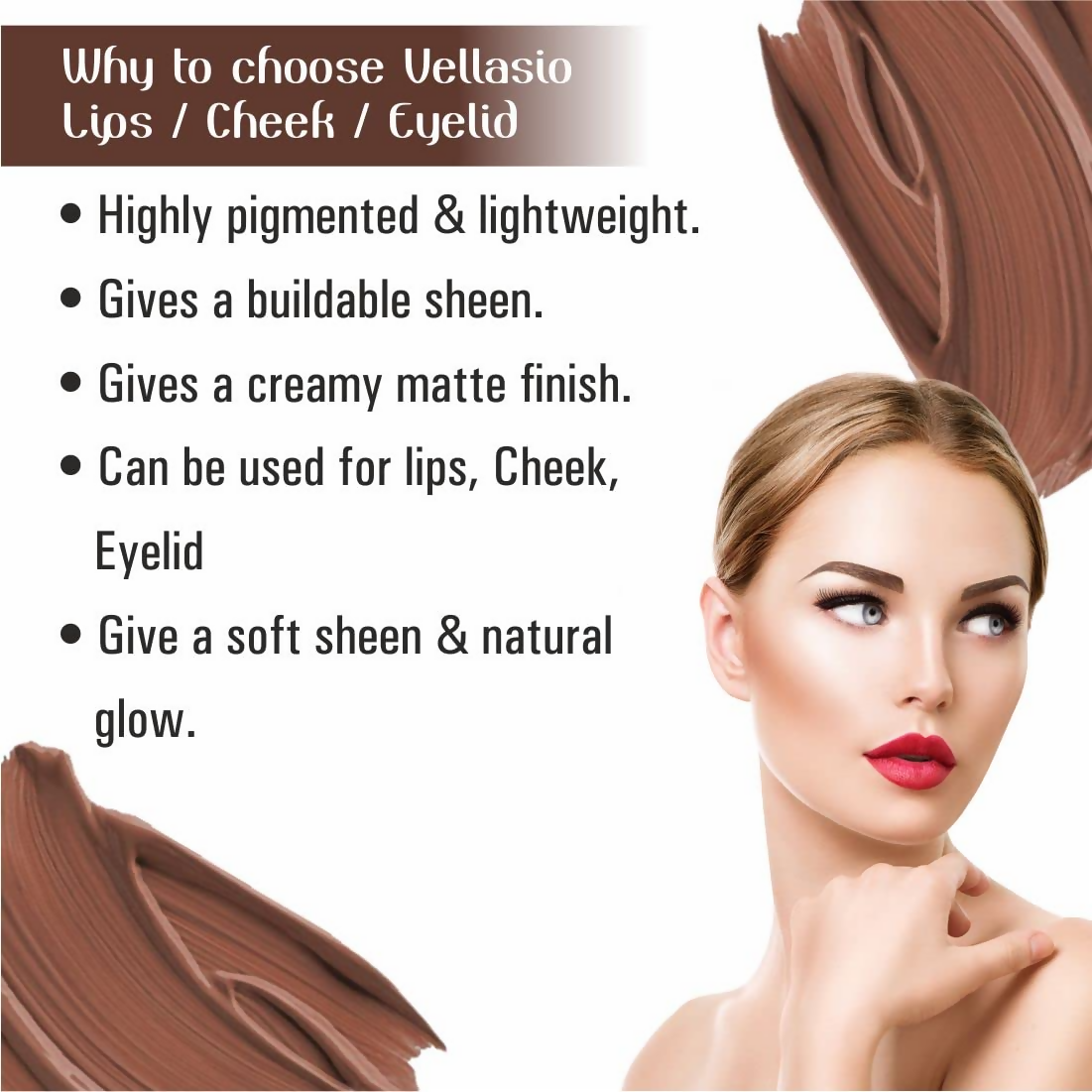 Vellasio Vegan Lip and cheek tint - Nude brown | Grocsy