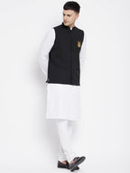 Even Apparels Black Pure Cotton Nehru Jacket With Eid Insignia NJ-PW668-EID | Grocsy