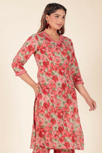 Aramya Red Soft Cotton Floral Panelled Kurta for Women | Grocsy