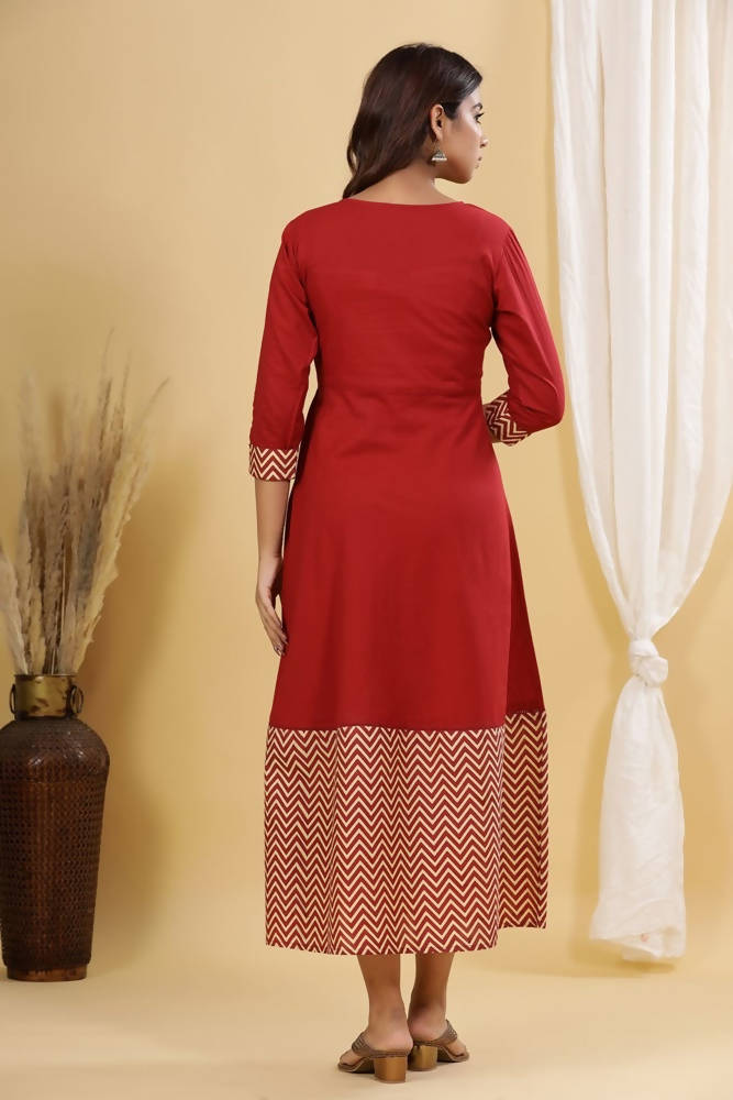 Yufta Maroon A-Line Anarkali Kurta | Grocsy