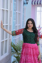 Jyoti Fashion Women's Pink Patola with Foil Print Dola Silk Anarkali Dress | Grocsy