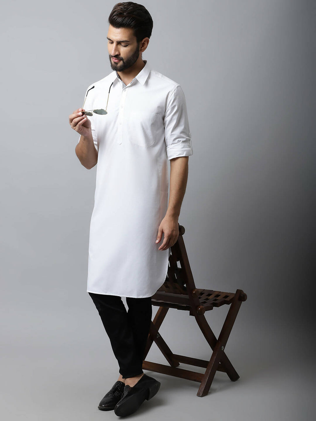 Even Apparels White Color Pure Cotton Solid Men's Kurta With Shirt Collar (SLD1203) | Grocsy
