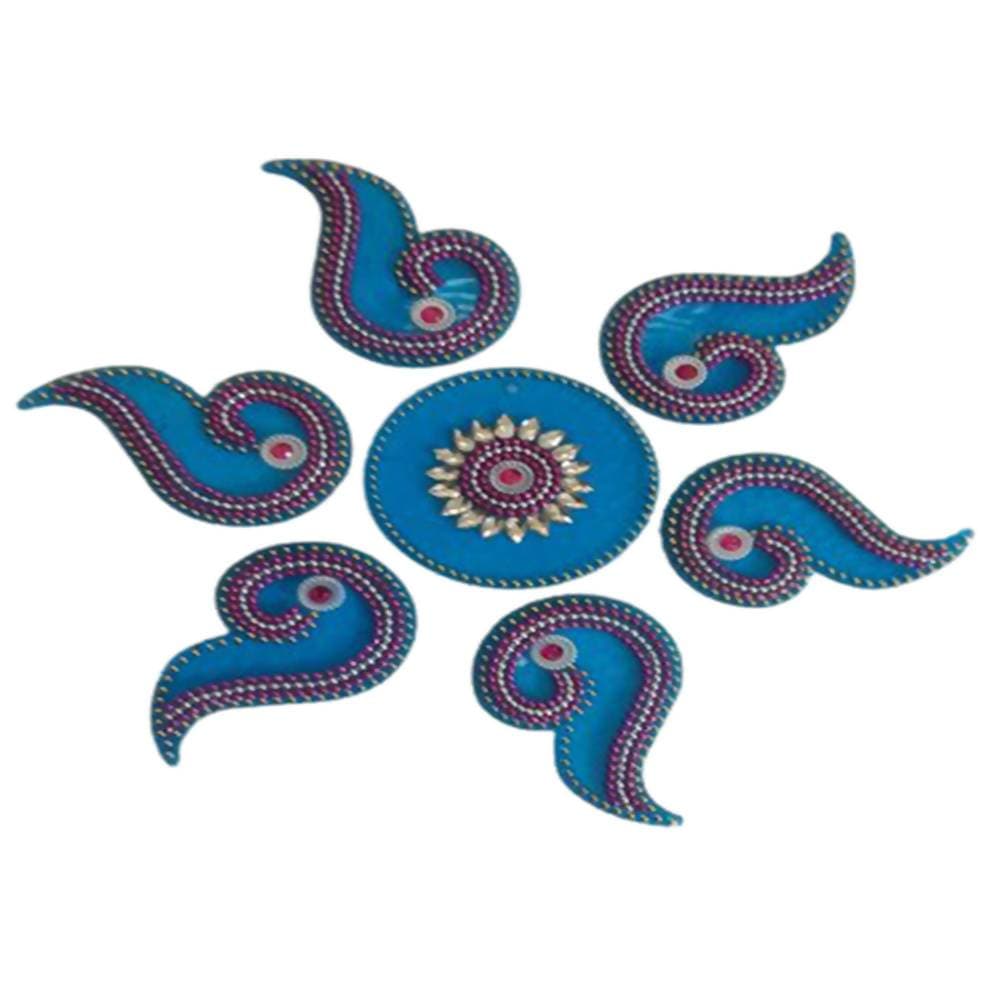 Kundan HandiKrafts Handcrafted Light Skyblue Colour Kundan Rangoli | Grocsy