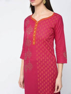 Aniyah Cotton Block Printed Traditional Straight Kurta In Magenta Color (AN-125K) | Grocsy