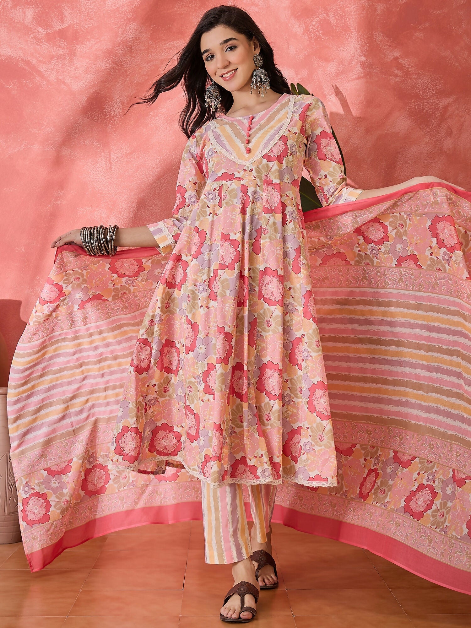 Joban Fashion Printed Pink Pure Cotton Kurta Set | Grocsy