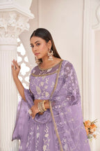 Aastha Fashion Lavender Butterfly Net White Cotton Thread Work, Zari Work And Sandwich Sequence Work Embroidery Wedding Wear Lehenga Choli | Grocsy