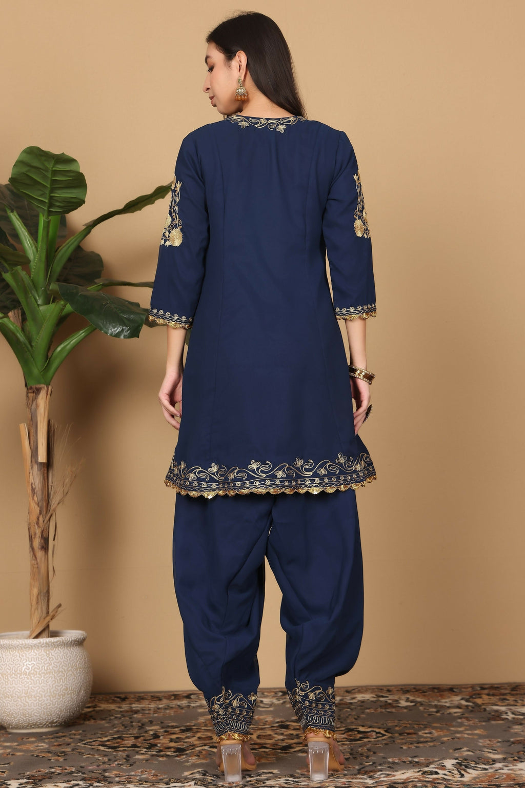 Joban Fashion Navy Blue Georgette Kurta Set | Grocsy