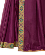 Purple Solid Vichitra Saree With Unstitched Blouse Piece - Selena | Grocsy