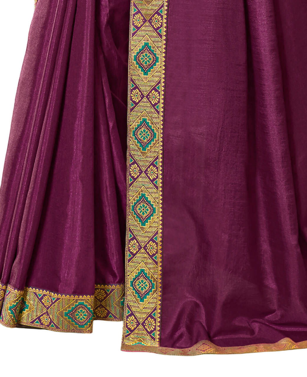 Purple Solid Vichitra Saree With Unstitched Blouse Piece - Selena | Grocsy