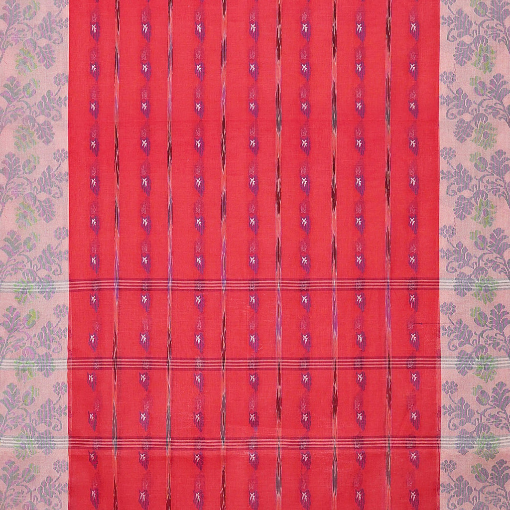 Exclusive Collection 100% Pure Cotton Red Tant Saree With Hand Weaving Work | Grocsy