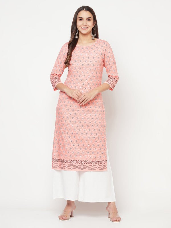 Aniyah Rayon Digital Screen Print Peach Color Straight Kurta | Grocsy