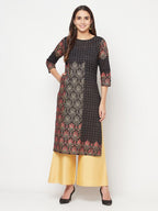 Aniyah Black Color Cotton Block Print Straight Kurta | Grocsy