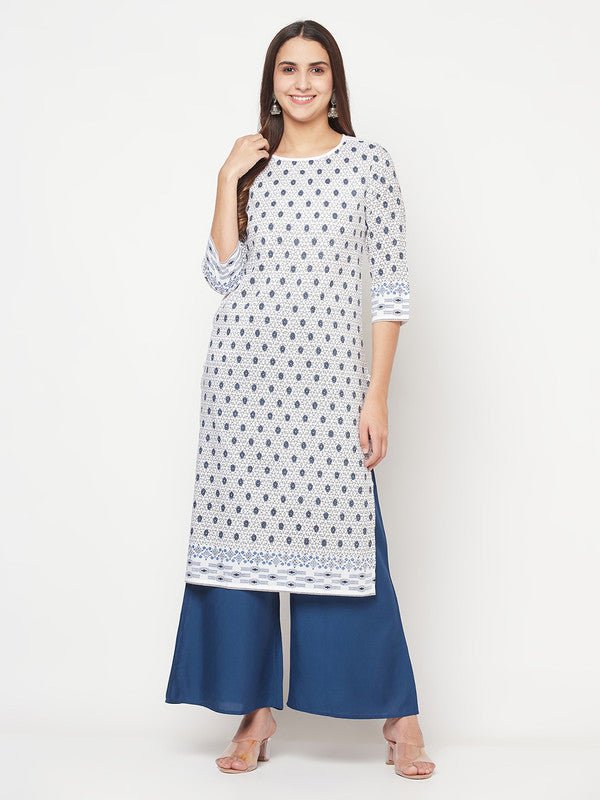 Aniyah Rayon Digital Screen Print White Straight Kurta | Grocsy