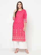 Aniyah Rayon Screen Print Fuchsia Straight Kurta | Grocsy