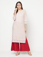 Aniyah Rayon Digital Screen Print White And Red Straight Kurta | Grocsy