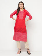 Aniyah Cotton Block Print Red Straight Kurta | Grocsy
