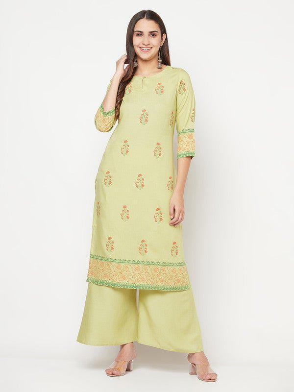 Aniyah Rayon Screen Print Pista Green Straight Kurta | Grocsy
