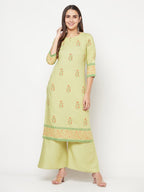 Aniyah Rayon Screen Print Pista Green Straight Kurta | Grocsy