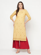 Aniyah Rayon Digital Screen Printed Golden Beige Straight Kurta | Grocsy