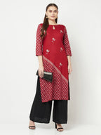 Aniyah Rayon Digital Screen Print Maroon Straight Kurta | Grocsy
