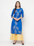 Aniyah Cotton Foil Print Royal Blue Straight Kurta | Grocsy