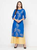Aniyah Cotton Foil Print Royal Blue Straight Kurta | Grocsy